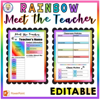 Preview of EDITABLE - Scalloped Back to School / Meet the Teacher - RAINBOW