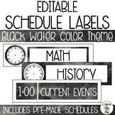 EDITABLE Schedule Labels with Clock - Black Watercolor Theme