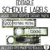 EDITABLE Schedule Labels with Clock - Watercolor Tropical 