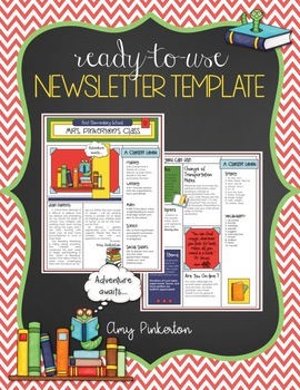 Preview of EDITABLE School Class Newsletter Template Grades K-5 (Bookworm Reading Library)