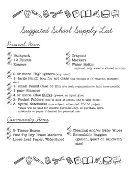 EDITABLE School Supply Lists (Grades K-6)