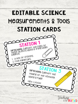 Preview of EDITABLE Science Measurements & Tools Station Cards