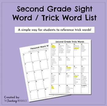 Preview of EDITABLE Second Grade Trick Word List / Personal Word Wall