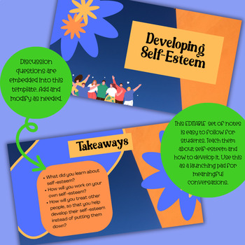 Preview of EDITABLE Self-Esteem Notes and Discussion Prompts