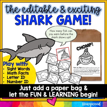 Preview of EDITABLE Shark Game for Sight Words , Letters , Math Facts , Shapes , #s, Vocab