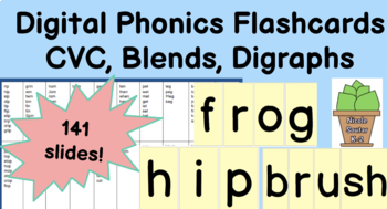 Preview of EDITABLE Short Vowels, Blends, Digraphs Digital Phonics Segmenting Slides 