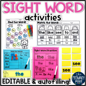 Preview of EDITABLE Sight Word Activities