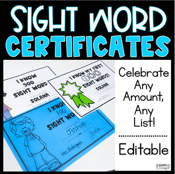 Preview of EDITABLE Sight Word Certificates | Sight Word Rewards 