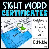 EDITABLE Sight Word Certificates | Sight Word Rewards 