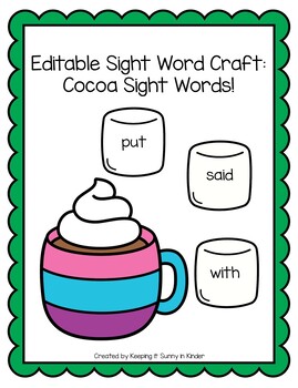 Preview of EDITABLE Sight Word Craft: Cocoa Sight Words