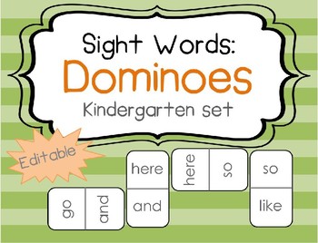 Preview of EDITABLE Sight Word Dominoes - Kindergarten
