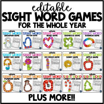 Preview of EDITABLE Sight Word Games for the Year