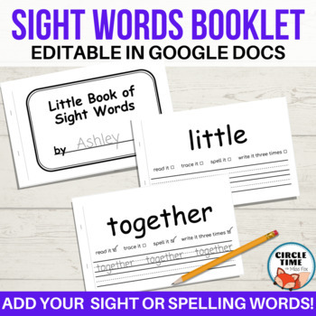 Preview of EDITABLE Sight Words Booklet, Spelling Practice, Add Your Own List of Words
