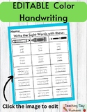 EDITABLE | Sight Words | Color Writing | Handwriting | Pre