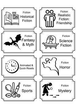 Preview of EDITABLE Simple Library Genre Labels -- Coloring Page, Book Bin Labels, All Ages