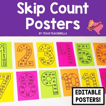 Preview of EDITABLE Skip Count Posters 1-12