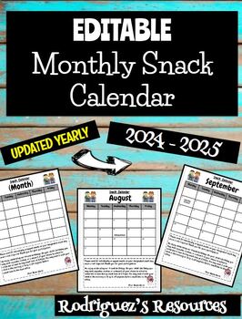 Preview of EDITABLE Snack Calendar