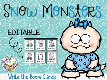 Preview of EDITABLE Snow Monsters Write the Room Cards