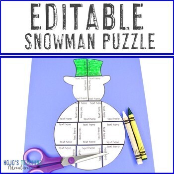 Preview of EDITABLE Snowman Template: Make your own January Math or Literacy Puzzles!