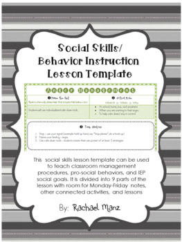 Preview of EDITABLE - Social Skills and Behavior Instruction Lesson Plan Template