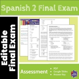 EDITABLE Spanish 2 Final Exam for Descubre/Senderos with KEY
