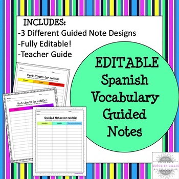 Preview of EDITABLE Spanish Guided Notes