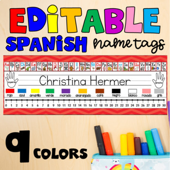 Preview of EDITABLE Spanish Name Tags / Name Plates in Chevron