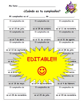 Preview of EDITABLE!- Spanish speaking activity- ¿Cuándo es tu cumpleaños?