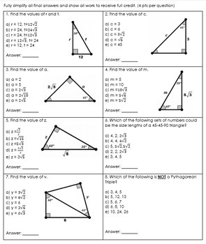 Preview of EDITABLE Special Right Triangles and Trigonometry Assessment Bundle
