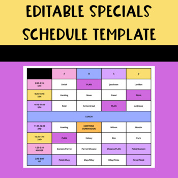 Preview of EDITABLE Specials Schedule Template
