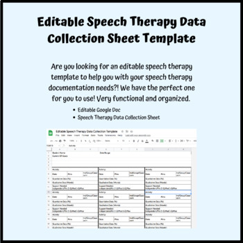 Preview of EDITABLE Speech Therapy Data Collection Sheet Template
