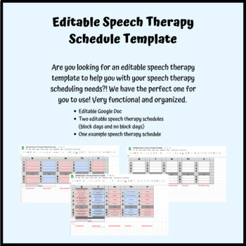 Preview of EDITABLE Speech Therapy Schedule Template