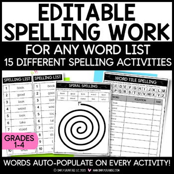 Preview of EDITABLE Spelling Work for ANY Word List | 15 Different Spelling Activities