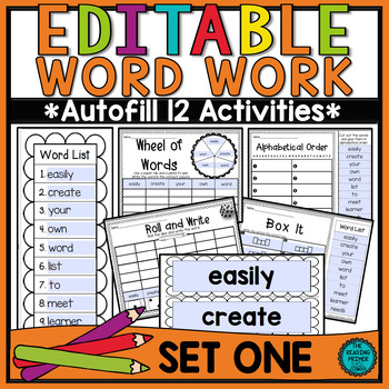 Preview of EDITABLE Spelling and Sight Word Practice with Autofill Activities SET ONE