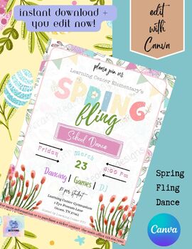 Preview of EDITABLE-Spring Fling Dance Flyer, School PTO, Social Media, Digital Download
