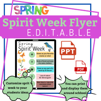 Preview of EDITABLE Spring Spirit Week Flyer