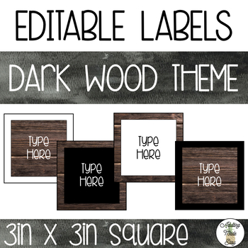 Preview of EDITABLE Square Labels - Dark Wood Theme
