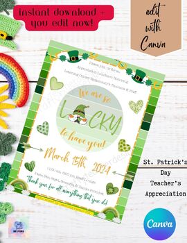 Preview of EDITABLE | St. Patrick Day Teacher Appreciation Day | Teacher Luncheon