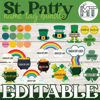 Preview of EDITABLE St. Patrick's Day Bulletin Board Name Tags Bundle
