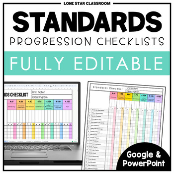 Preview of EDITABLE Standards Progression Checklists | Class Checklist | Google Sheets