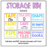 EDITABLE Storage Labels for Bins in Cabinets, Play Bins, C