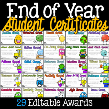 Preview of EDITABLE End of Year Awards