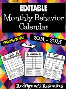 Preview of EDITABLE Student Behavior Calendar 2023-2024