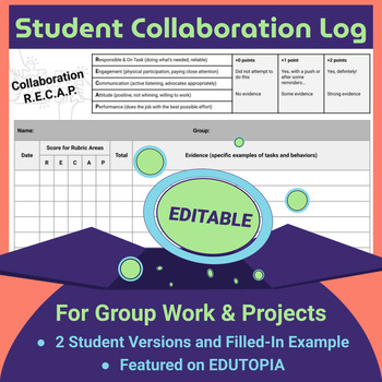 Preview of EDITABLE: Student Collaboration | Group Project Log | Great for PBL!