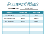 EDITABLE Student Computer Password Organizer Record Chart 