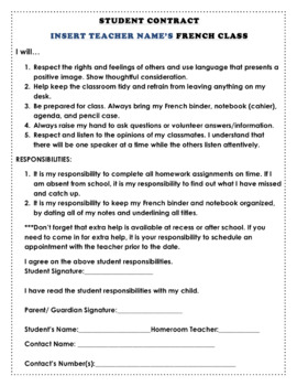 Editable Student Contract Worksheets Teaching Resources Tpt