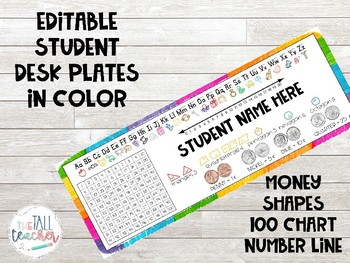 Editable Student Desk Plates In Color By The Tall Teacher Tpt