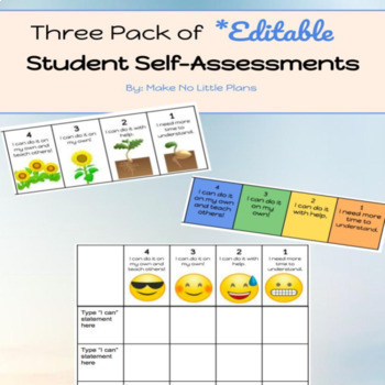 Preview of EDITABLE Student Self Assessments- 3 Pack of Templates (Google Slides and PDFs)