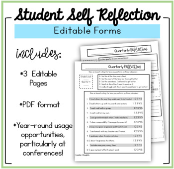 Preview of Parent Teacher Conference Student Self Reflection Tool (Editable)