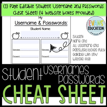 Preview of EDITABLE Student Usernames and Passwords Sheet